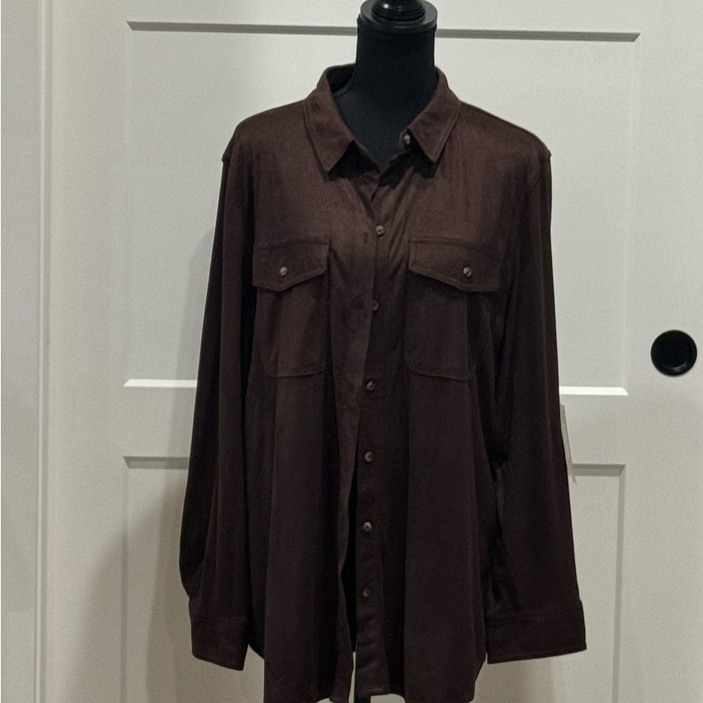 Chico’s Suede Double Espresso Solid Top